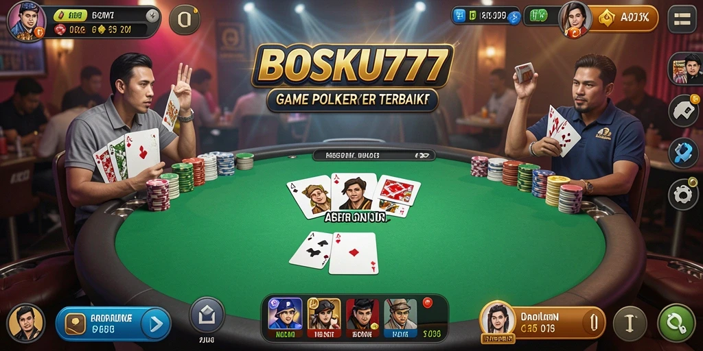 Tampilan menarik dari gameplay BOSKU777 yang menampilkan aksi poker seru.