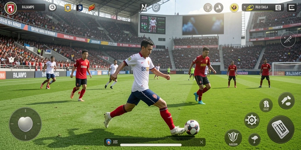 Tangkapan layar utama RAJAMPO menampilkan aksi pertandingan yang seru.