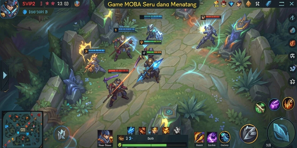 Screenshot gameplay SVIP2 yang menunjukkan aksi seru dalam pertarungan MOBA.